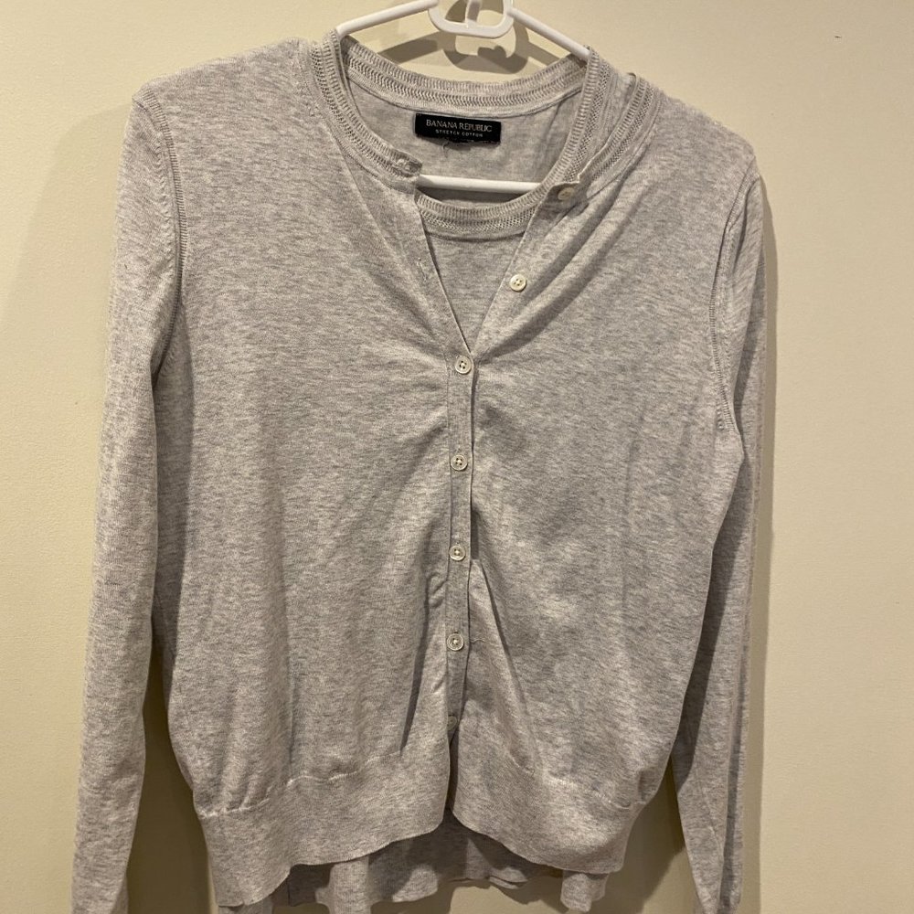 Banana Republic Women's stretch cotton cardigan set, grey, small